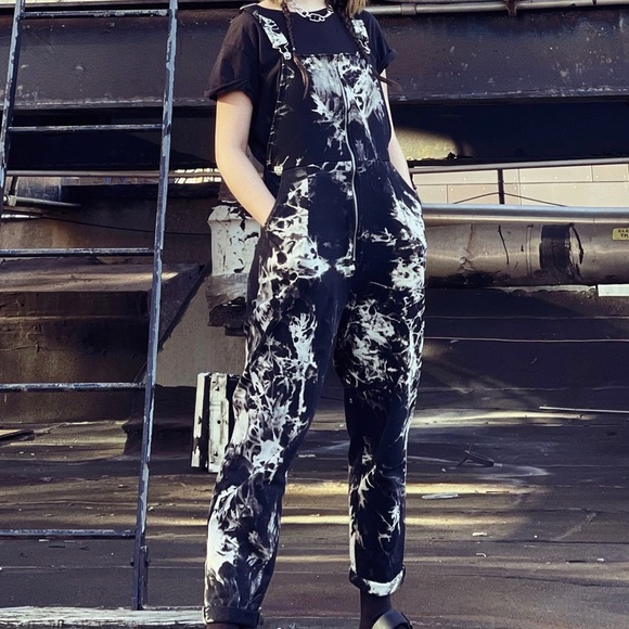 Overalls w/ Inkblot Pattern French Terrycloth Fabric | Sweet Lemon - Picture 2 of 5